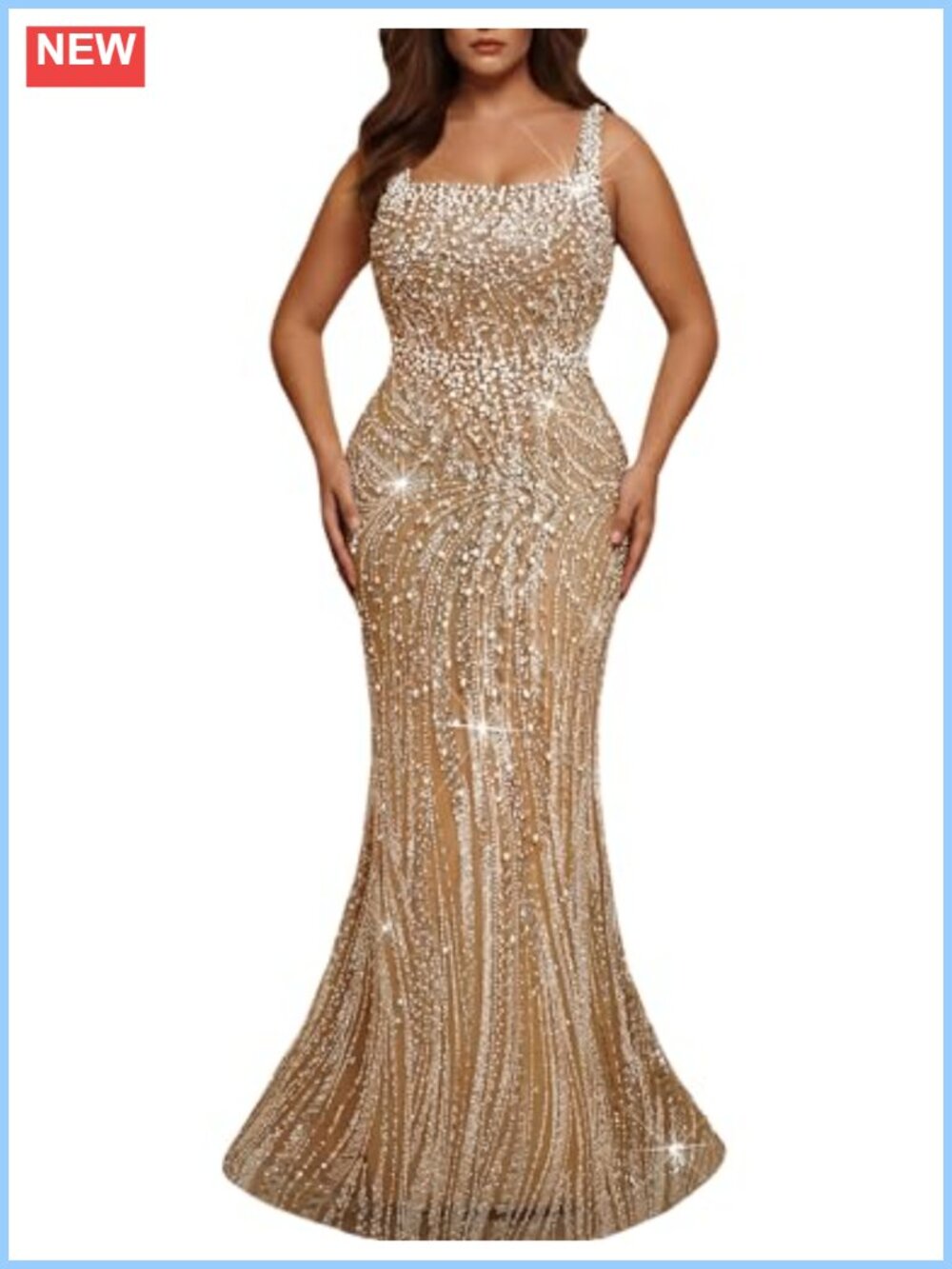 Plus Size Sequin Beaded Mermaid Evening Gown Formal Prom Dress